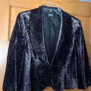 Adrianna Papell Purple Paisley Velvet Blazer Jacket